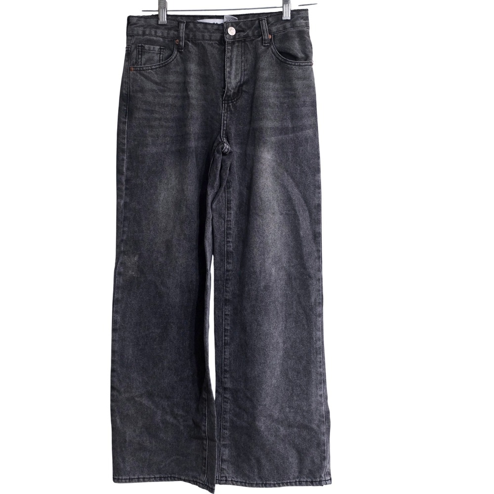 S.O.N.G. Womens High Rise‎ Wide Leg Jeans Faded Black Denim Size 9/29